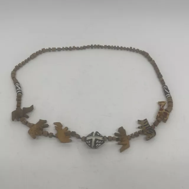 African Wooden beads and carved Necklace Safari Animals