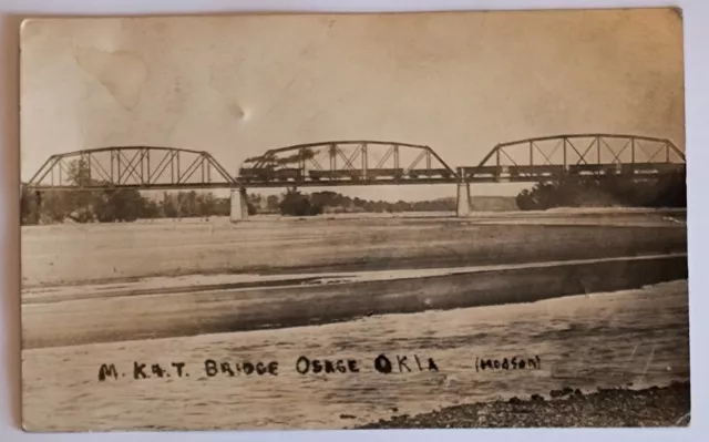 RPPC Osage OK-Oklahoma Steam Engine Train Railroad MK&T Bridge 1912 Postcard A1