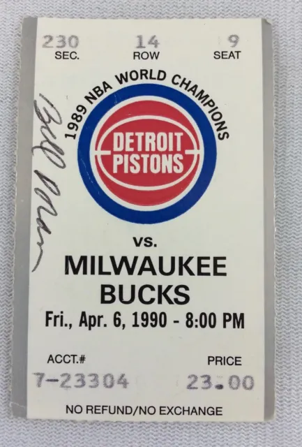 NBA 1990 04/06 Milwaukee Bucks at Detroit Pistons (NBA Champs) Ticket Stub