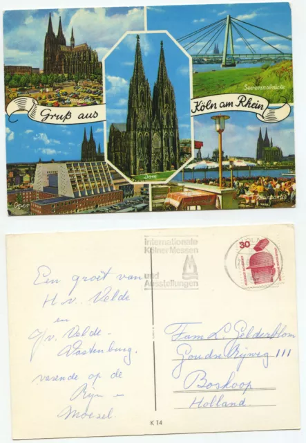 12217 - Cologne on the Rhine - postcard, run 26.6.1974 to Boskoop, Holland