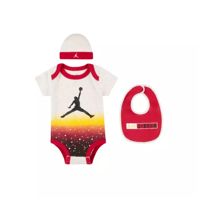 3 Pc Nike Air Jordan Baby Boys Outfit, 0-6 Months, Red, Hat, Bib, Gift B60 MP