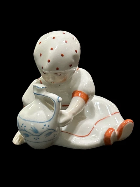 VTG Zsolnay Hungarian Porcelain Seated little girl with jug