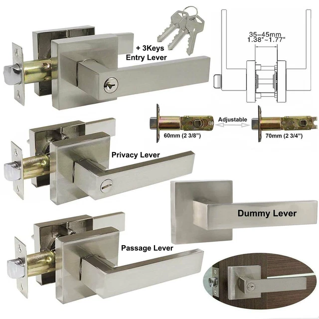 Satin Nickel Square Door Lever Entrance Privacy Passage Dummy Bathroom Bedroom