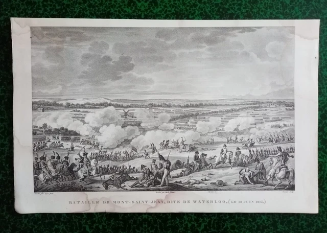 Very Large Engraving Battle of WATERLOO Mont Saint Jean Napoleon Bonaparte 1815