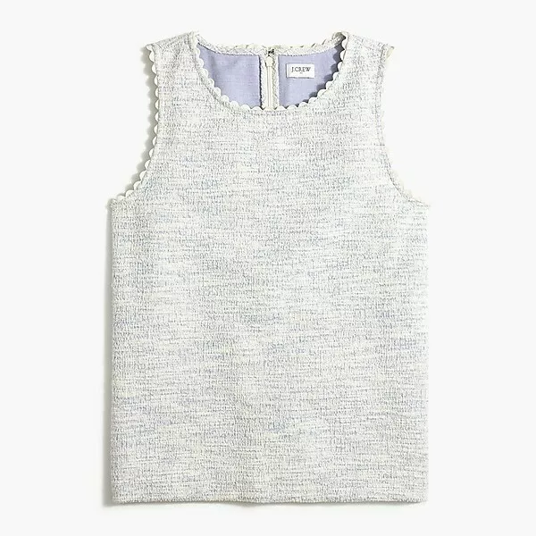 J. Crew Women's Textured Tank Top With Scallop Trim Ivory Blue Slub AK960 XS NEW