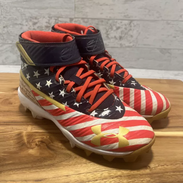 Under Armour Boys Bryce Harper Baseball Cleats Size 2Y Kids High Top USA Flag