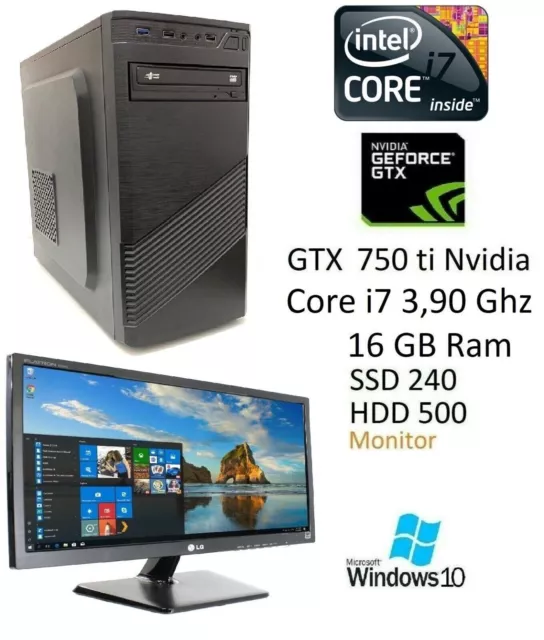 POSTAZIONE COMPLETA PC COMPUTER GAMING - Intel i7 RAM 16 GB GTX SSD MONITOR 22''