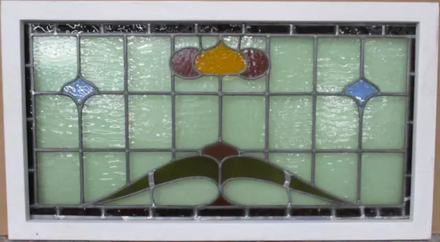 OLD ENGLISH LEADED STAINED GLASS WINDOW TRANSOM Pretty Abstract 34" x 18.75"