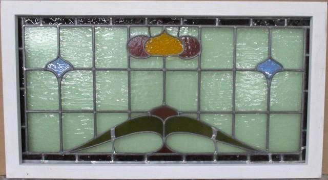 OLD ENGLISH LEADED STAINED GLASS WINDOW TRANSOM Pretty Abstract 34" x 18.75"