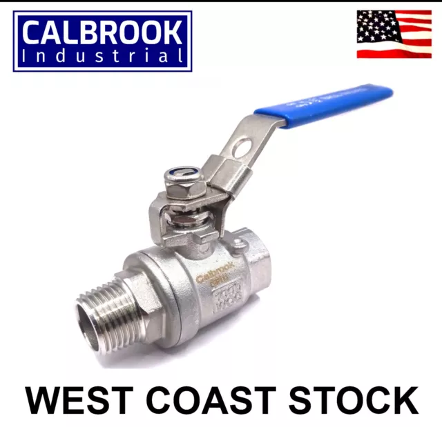 1/2 Inch MNTP X FNPT Full Port Ball Valve 304 SS 2P 1000 WOG LOCKING HANDLE