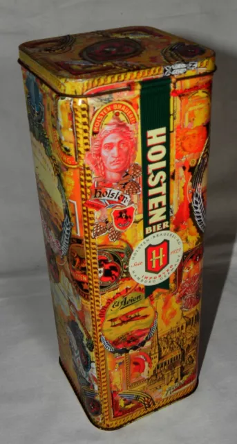 CERVEZA HOLSTEN ~ HOLSREM BRAUEREI~ CONTENEDOR DECORADO ~ TAPA CON BISAGRAS 9x9 x 25 cm alta