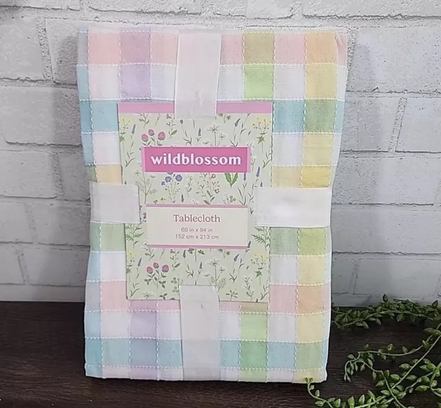 Easter Pastel Tartan Plaid Cloth Tablecloth 60" X 84” Spring Pink Green NWT