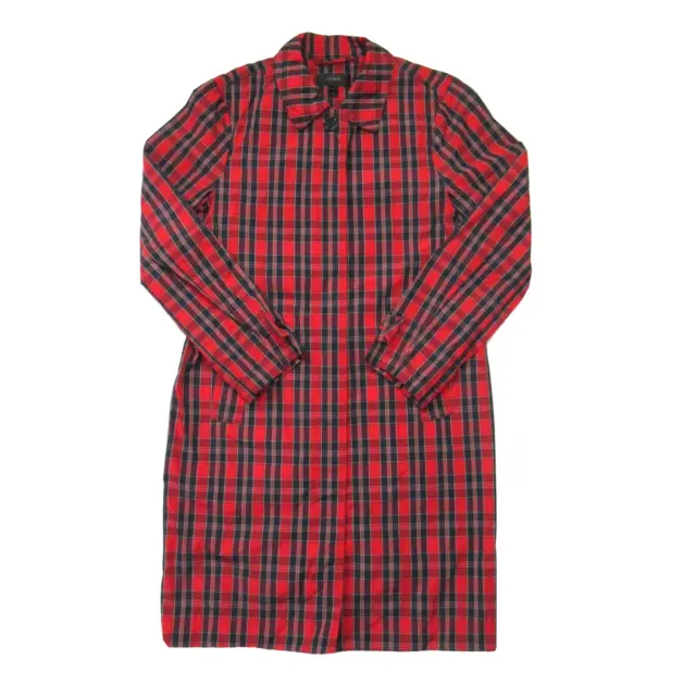 NWT J.Crew Collection Trench Coat in Red Plaid Nylon Raincoat Jacket 2 $298 2