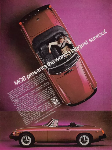 Red MGB Vintage 1976 Sports Car Convertible Print Ad ~ World's Biggest Sunroof