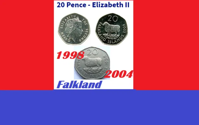 Falklands Islands coin 20p pence 1998 2004 Sheep grazing seven sides CIRC