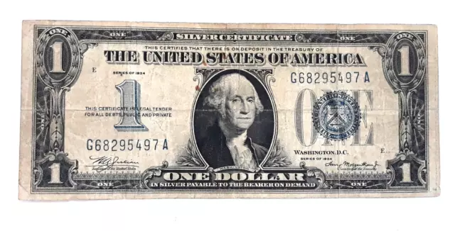 1934 One Dollar Silver Certificate $1.00 Funny Back Blue Seal