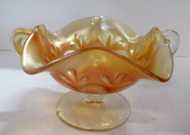 Antique Dugan Carnival Glass Bon-Bon Dish Orange Question Mark Octopus Design