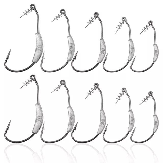 10pcs Weighted Hooks Spring Twist Lock Wide Gape Worm Hook Size 2g/2.5g/3g/5g/7g