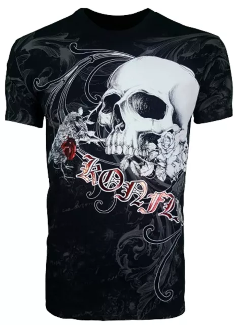 KONFLIC [RAVEN SKULL] T-SHIRT FALLEN ANGEL ROCKER BIKER TATTOO INK HARLEY  Konfl