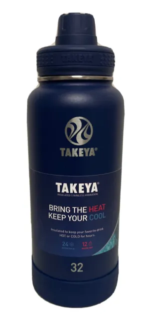 Botella de agua de acero inoxidable aislada Takeya 32 oz Actives con tapa de pico medianoche
