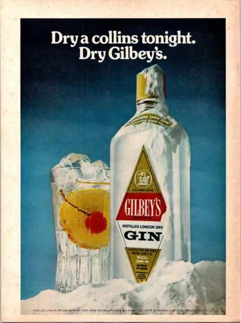 1974 Gilbey's Gin Vintage Print Ad Distilled London Dry a Collins Tonight on Ice