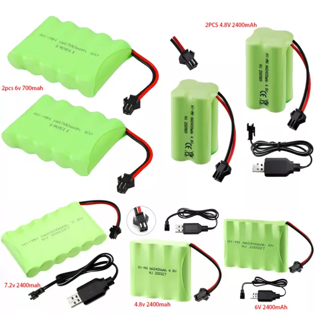 2Pcs AA Rechargeable 6V 700mAh Ni-Mh Battery with SM 2P Plug for RC Car Vehicles