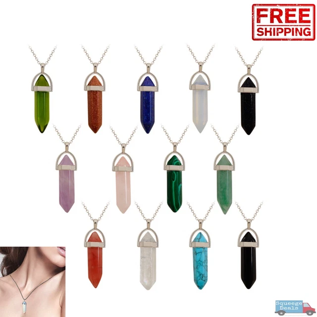 Natural Crystal Pendulum Quartz Stone Pendant Chakra Healing Gemstone Necklace