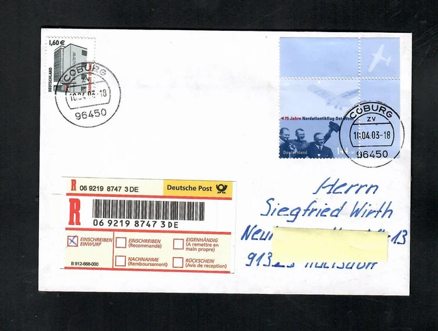 Portogerechtes FDC-Einschreiben aus Coburg 11.04.2003+VIP-II-1