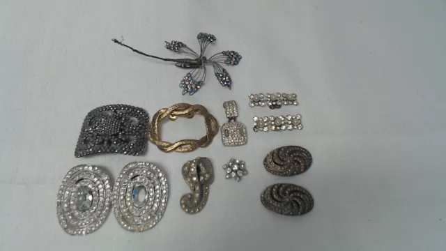 Lot of Vintage dress clips rhinestone art deco bow shoe clips