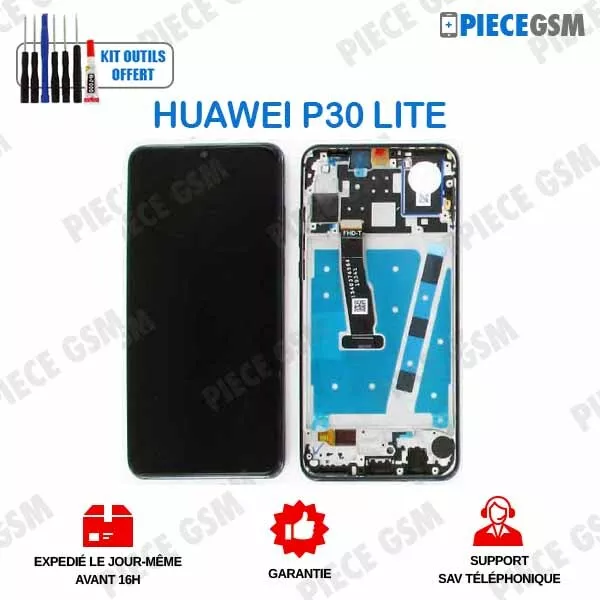 ECRAN LCD + VITRE TACTILE + FRAME pour HUAWEI P30 LITE NOIR  + outils + colle