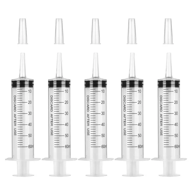 5 Pièces 60Ml (50Ml/Cc) Seringue Dosage En Plastique Avec Embout Longue Pour Lab