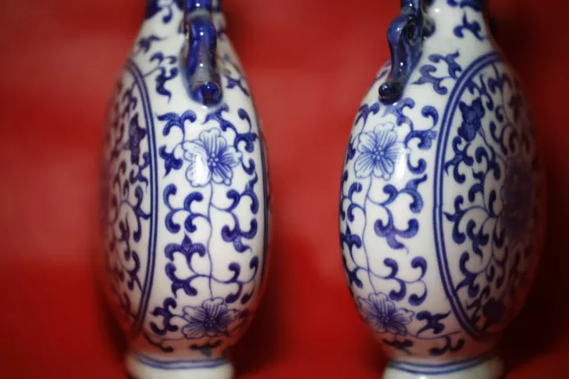 1pair Rare Antique fine Chinese beautiful Blue and white Porcelain flat Vase 3