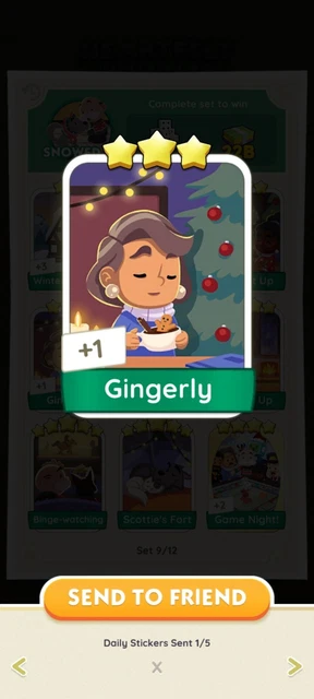 Monopoly Go GINGERLY Fast Send NEW 3 ⭐️ CARD STICKER