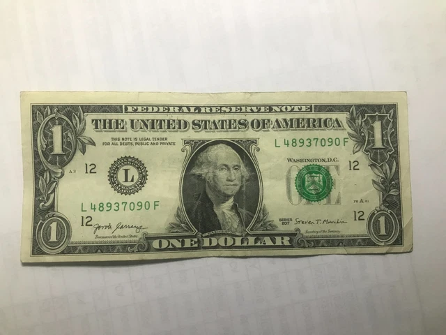 Us $1 One Dollar Error Note Miscut Off Center    Series 2017