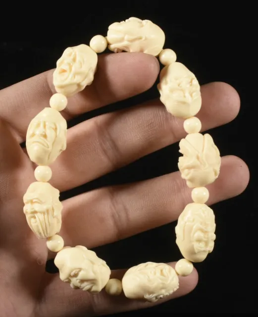Old Tibet Bone 18 Arhat Damo Buddha Head Amulet Exorcism Bracelet Chain bracelet
