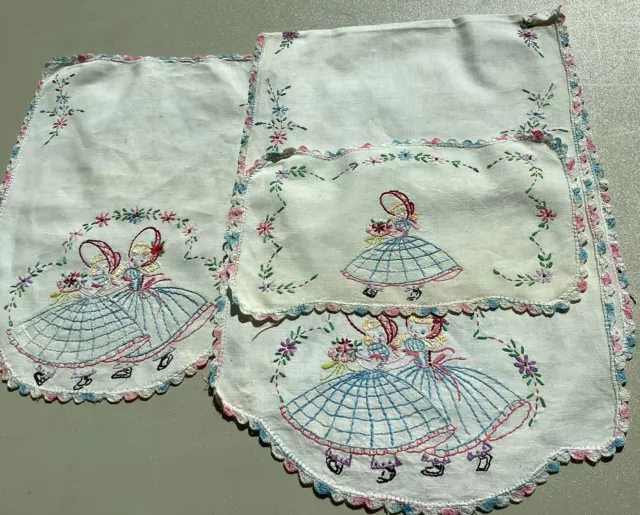 3 Piece Vintage Hand Embroidered Dresser Scarf Set Southern Belle Southern Girls