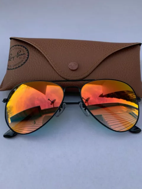 Ray-Ban Aviator Sunglasses 002/4W RB3025 58m Black Frame & Orange Gradient Flash