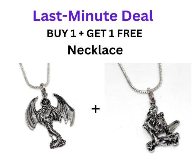 Buy One Get One Free-Vintage Dragon-Vintage Skull Necklace Combo Set 18-18" JW