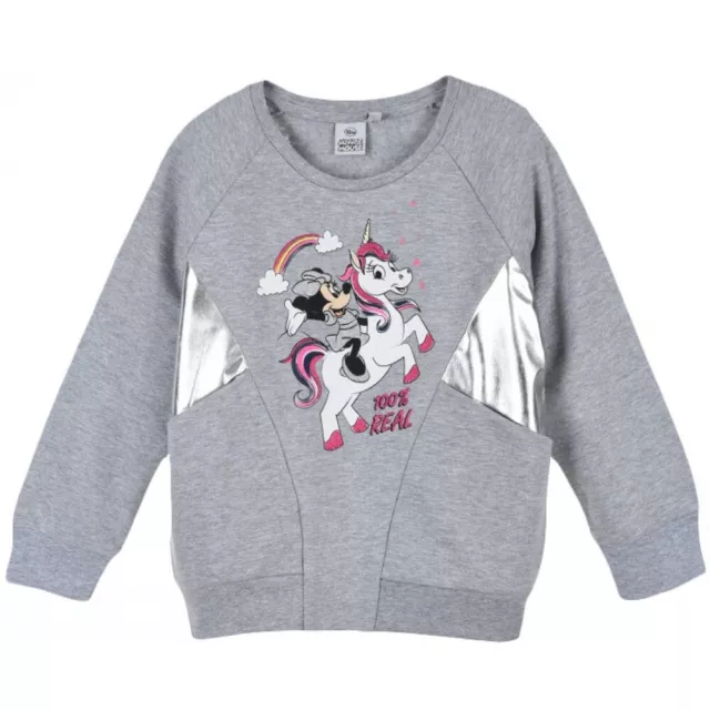 Felpa Minnie Mouse Unicorno 100% Cotone Bianco Grigio Originale Ufficiale Disney