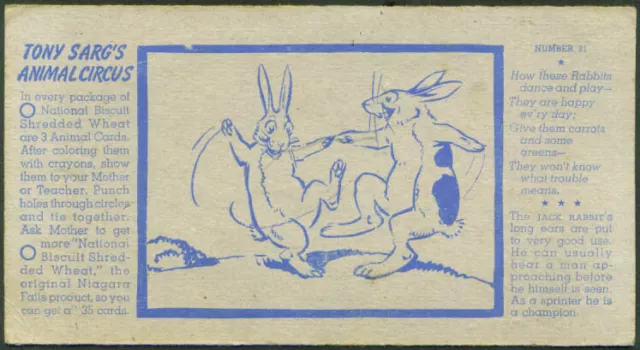 Tony Sarg Animal Circus Shredded Wheat Card #21 Rabbits