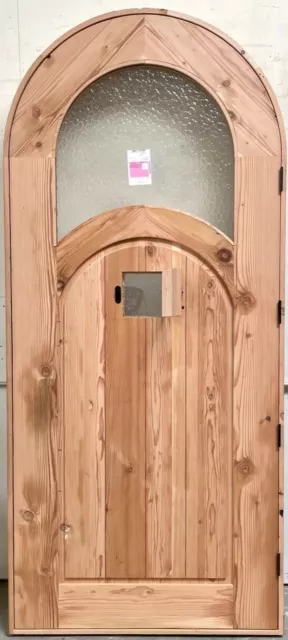 Rustic reclaimed lumber arched top door solid wood story book castle glass iron 3