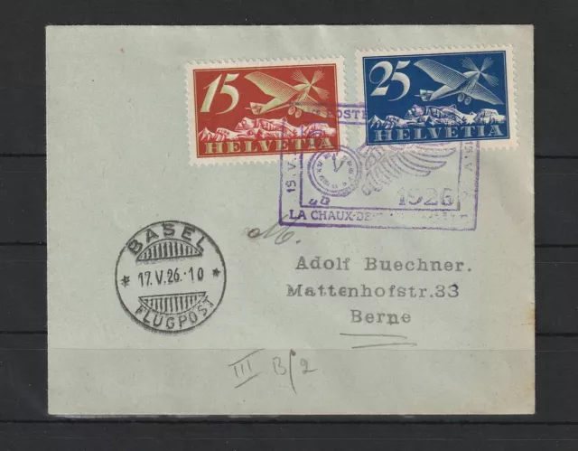 Schweiz Luftpost La Chaux Brief Basel - Bern, 1926 #1092903