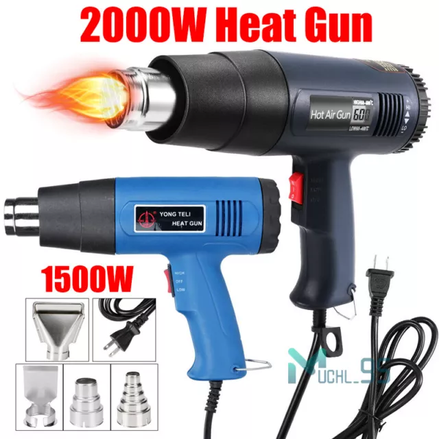 1500W Heat Gun Hot Air Wind Blower Dual Temperature Power Heater Tool w/4 Nozzle