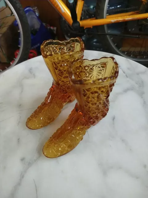 Vintage Amberina Matching Boot Pair Very Nice Crystal Fenton Glass