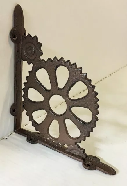 2 pc GEAR STEAMPUNK BRACKET vintage industrial look rustic antique brown patina 9