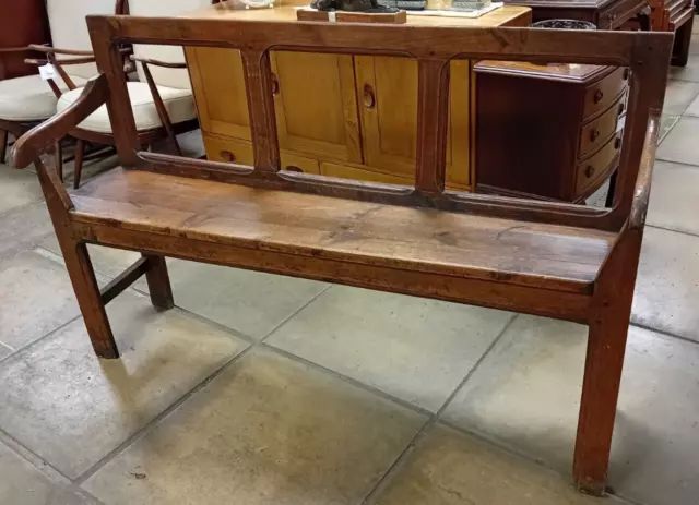 A Late 18th Century Oak Bench/Settle on Straight Styles joined by Stretchers A/F