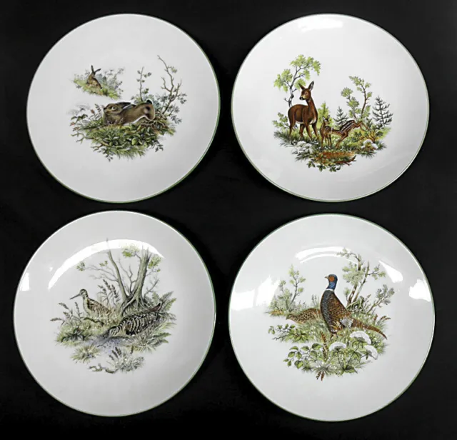Vtg Set 4 Bareuther Waldsassen Bavaria Germany Plates Forest Animals Folk Art