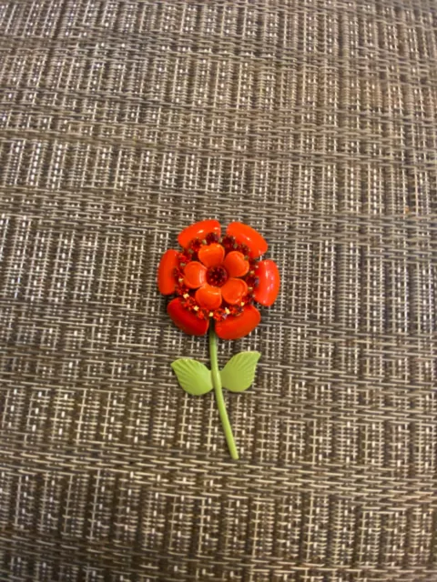 Vintage Pin Flower Orange Enamel Retro