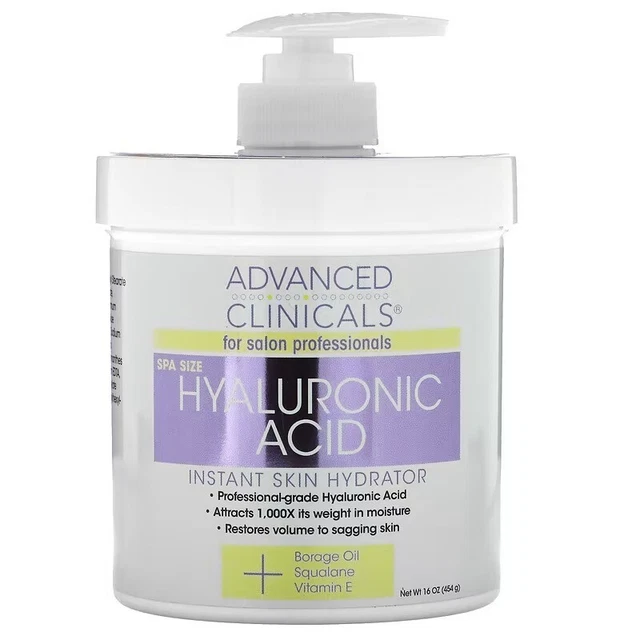 Advanced Clinicals, Acide hyaluronique, Hydratant instantané pour la peau, 454 g