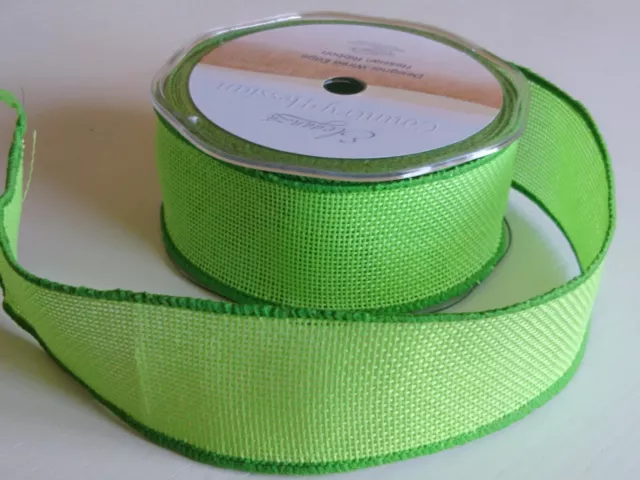 Hessian/Burlap Wire Edged Ribbon, 38mm Wide in Lime Green or Burgundy Red